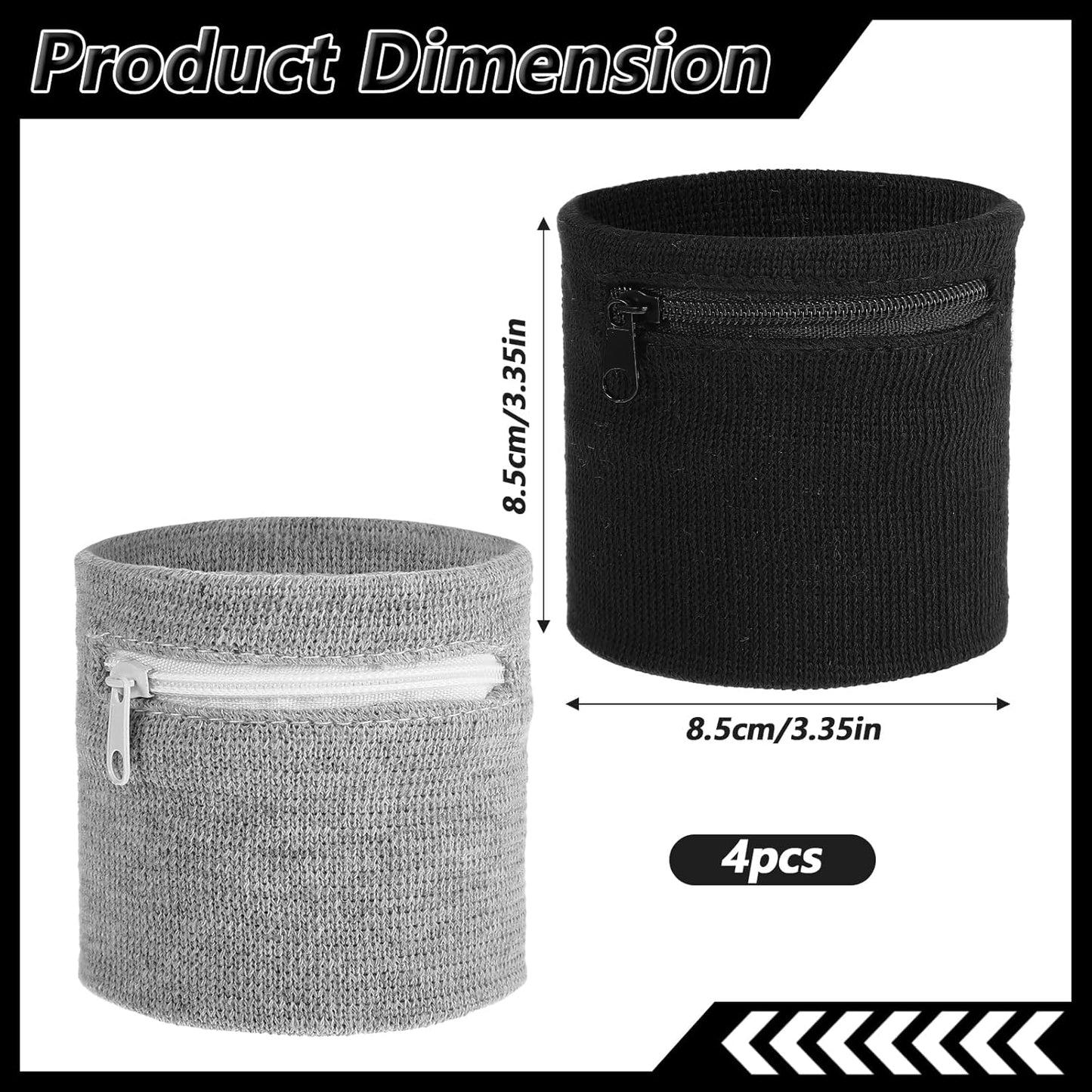 Wrist sweat bands with zipper pouch detail for running