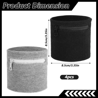 Wrist sweat bands with zipper pouch detail for running