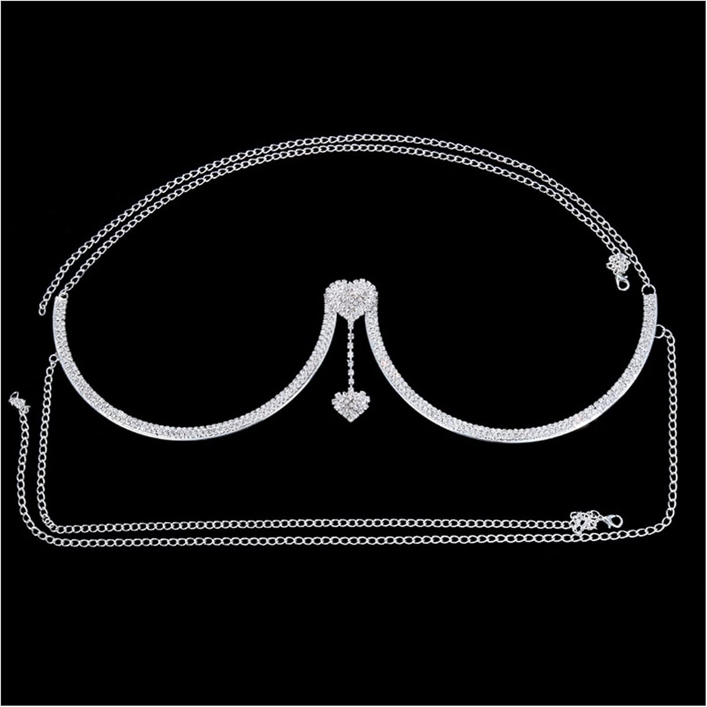 Rhinestone Chest Bracket Chain Trendy Crystal Heart Pendant Bra Chain Sexy Bikini Body Chain Jewelry for Women