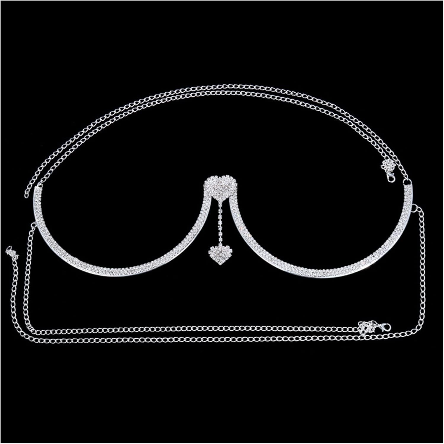 Rhinestone Chest Bracket Chain Trendy Crystal Heart Pendant Bra Chain Sexy Bikini Body Chain Jewelry for Women