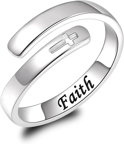 BEILIN 925 Sterling Silver Inspirational Jewelry Rings Adjustable Ring Personality Encouragement Gift for Teens Women