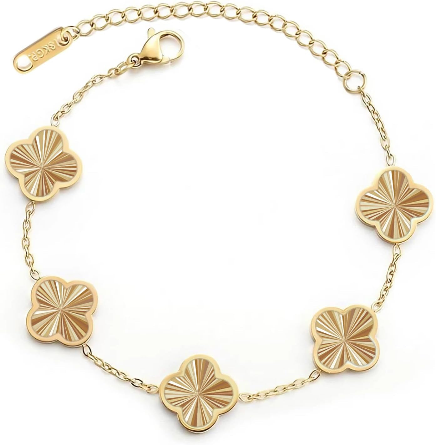 Double Sided 18K Gold Plated Clover Bracelet for Women, Dupe Four Leaf Flower Lucky Chain Bangle, Cute Jewelry Gift for Her Mom Wife