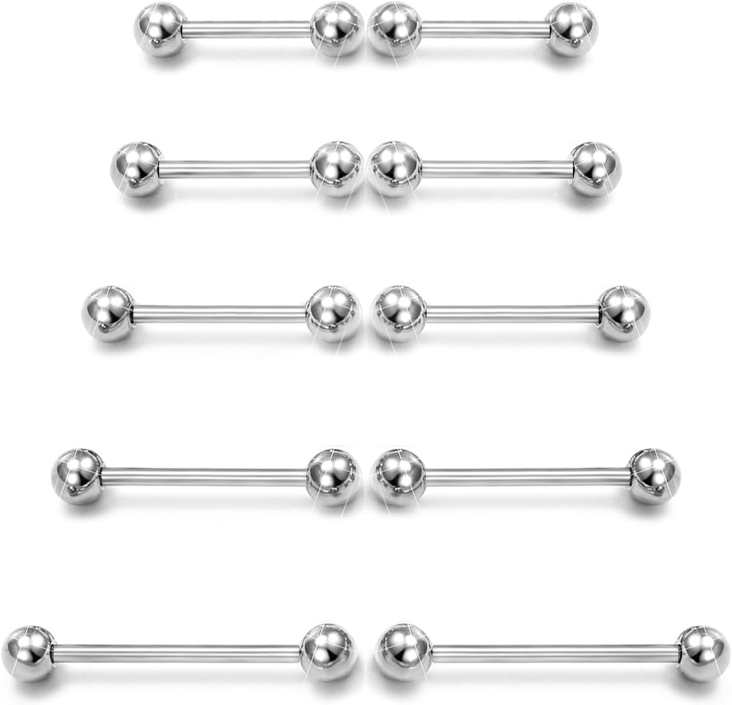 Prjndjw 14G Surgical Steel Straight Barbell - Tongue & Nipple Rings for Women & Men - Length 12MM, 14MM, 16MM, 18MM, 22Mm - Piercing Jewelry
