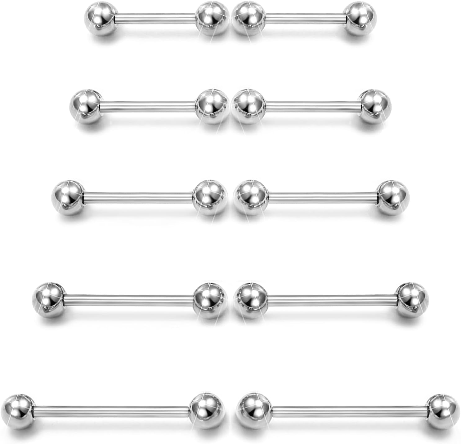 Prjndjw 14G Surgical Steel Straight Barbell - Tongue & Nipple Rings for Women & Men - Length 12MM, 14MM, 16MM, 18MM, 22Mm - Piercing Jewelry