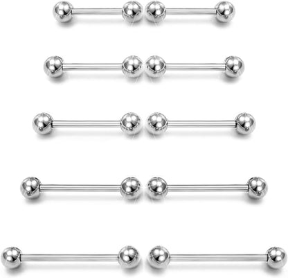 Prjndjw 14G Surgical Steel Straight Barbell - Tongue & Nipple Rings for Women & Men - Length 12MM, 14MM, 16MM, 18MM, 22Mm - Piercing Jewelry