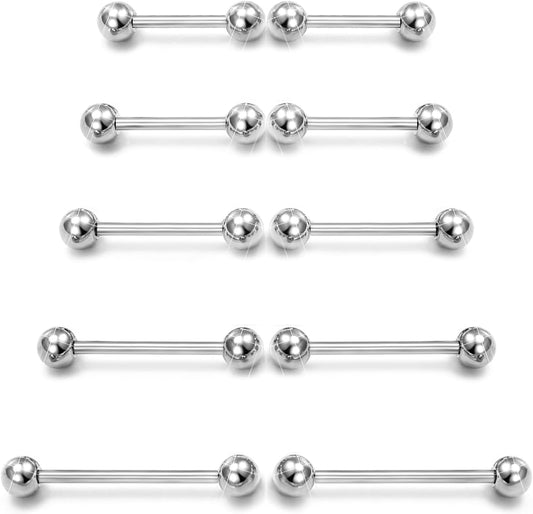 Prjndjw 14G Surgical Steel Straight Barbell - Tongue & Nipple Rings for Women & Men - Length 12MM, 14MM, 16MM, 18MM, 22Mm - Piercing Jewelry