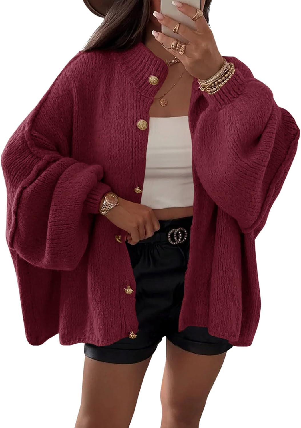 Full length view of oversized cardigan sweater coat