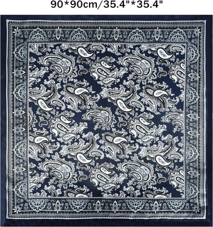 GERINLY 35 Inch Wild Rag Cowboy Scarves for Men, Large Rancher Neckerchief Silk Feel, Oversize Western Bandana