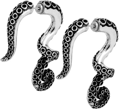 OUFER 2PCS Fake Lobe Earrings 18G Burn Silver Earrings Cobra Fake Spiral Tapers Fake Gauges Faux Plug Taper 3D Cobra Body Piercing Jewelry