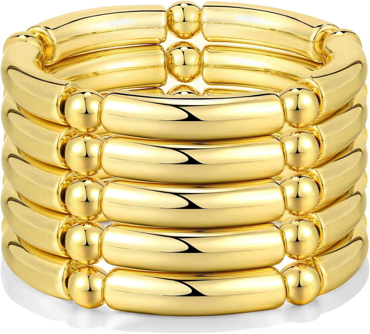 Curved bamboo tube design on gold plated stretch bangles