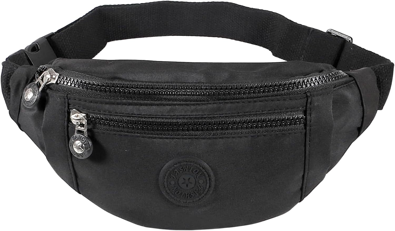 Large black crossbody fanny pack with 3-zipper pockets