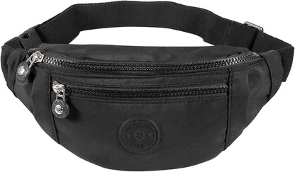 Large black crossbody fanny pack with 3-zipper pockets