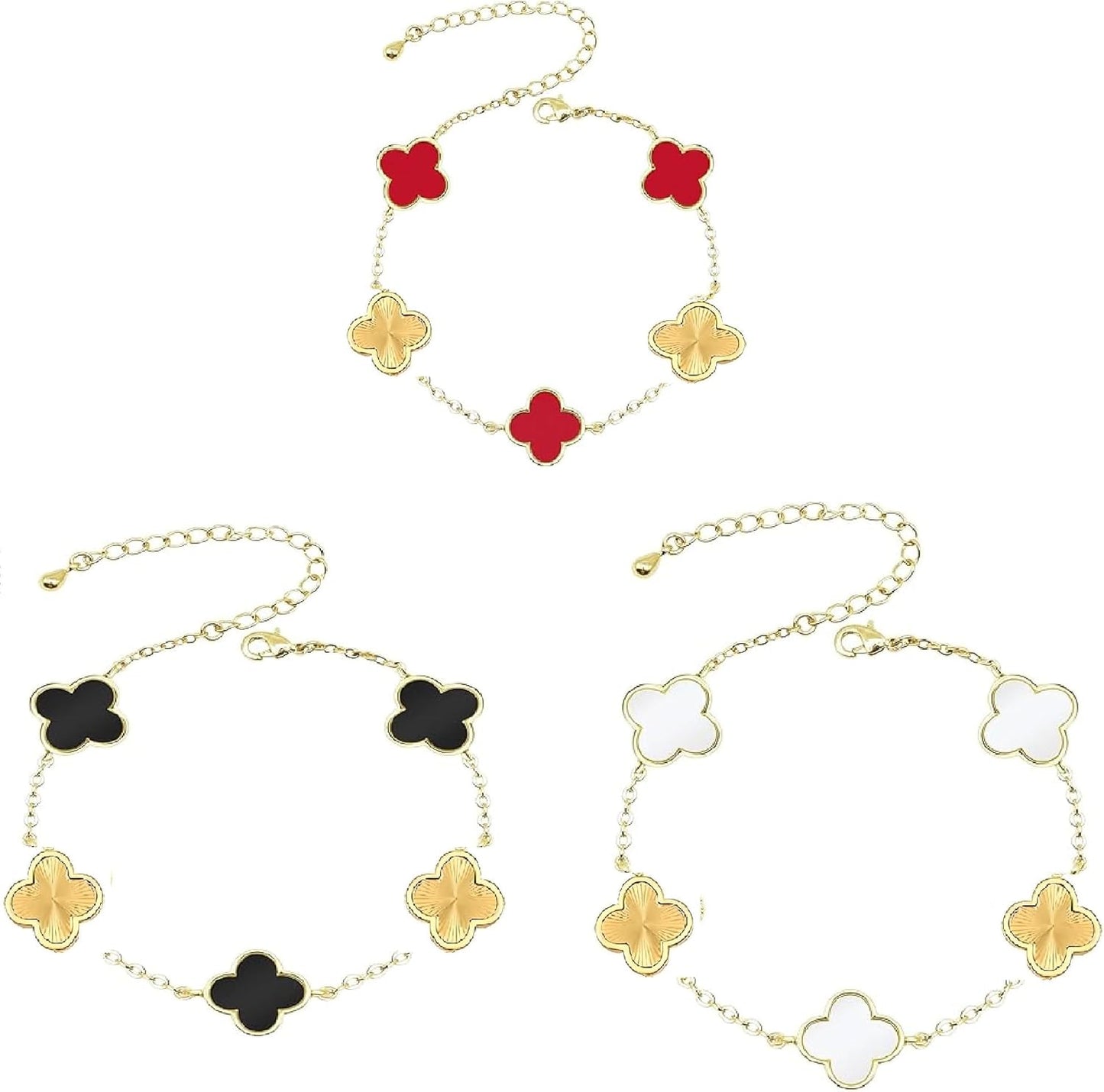 18K Gold-Plated Mother of Pearl Enamel, Adjustable Clover Lucky Bracelet for Women