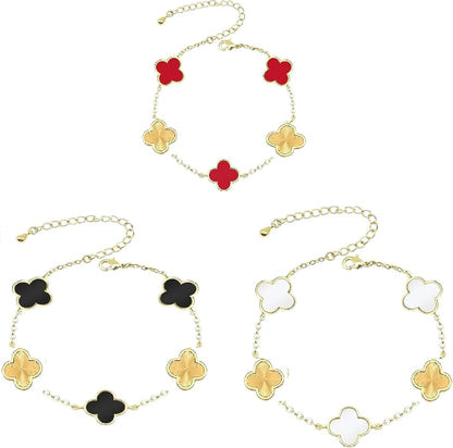 18K Gold-Plated Mother of Pearl Enamel, Adjustable Clover Lucky Bracelet for Women
