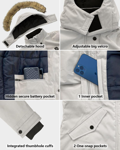 Back panel of heated jacket with heating system