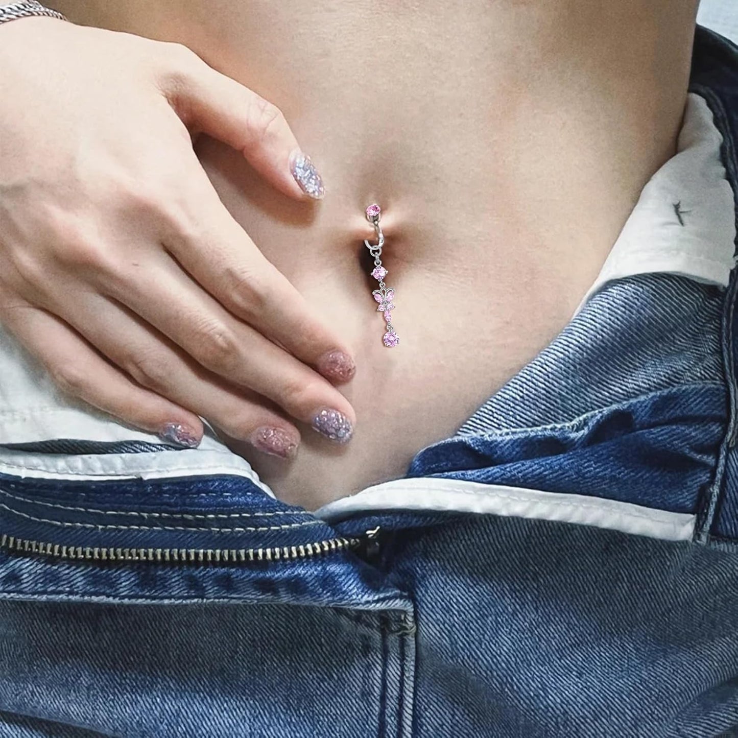 Non-piercing body jewelry fake belly ring set display