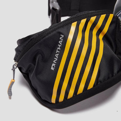 Close-up of zippered storage pocket on Nathan Swift Plus hydration running belt