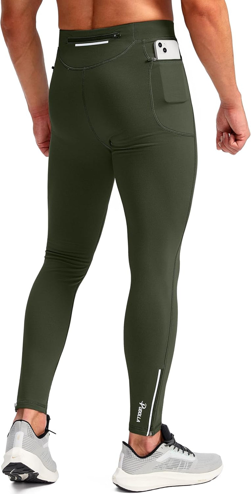 Pudolla Men'S Thermal Running Tights with 3 Zipper Pockets Workout Compression Leggings Cycling Pants for Men Hiking Jogging