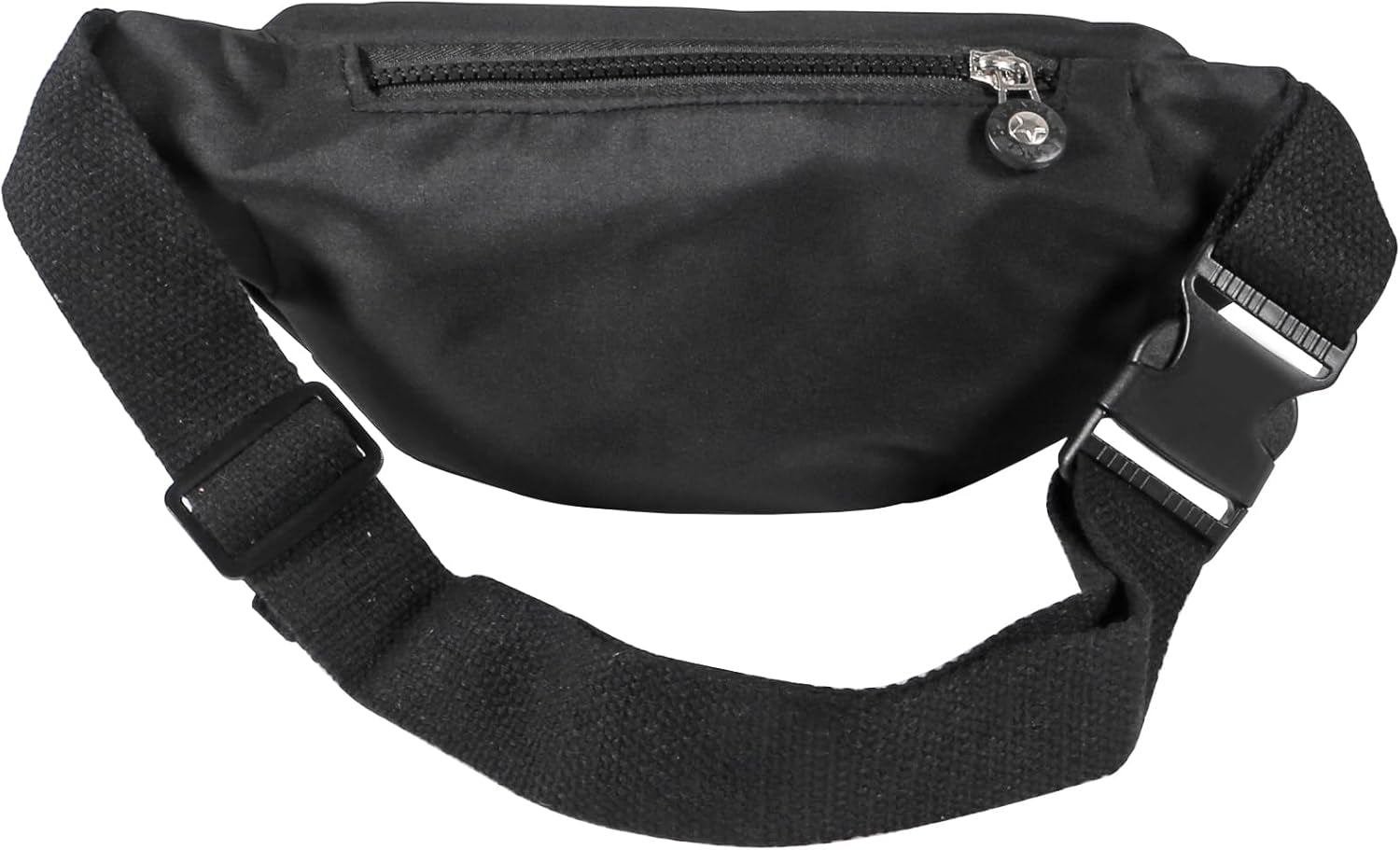 Three-zipper pocket compartments on black fanny pack