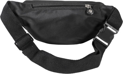 Three-zipper pocket compartments on black fanny pack
