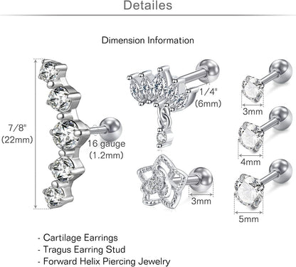 MODRSA 20G 16G Cartilage Earrings for Women Silver Gold Helix Piercing Jewelry Surgical Steel Hypoallergenic Flat Back Earrings Cartilage Hoop for Women Forward Helix Earring Tragus Jewelry Screw Back