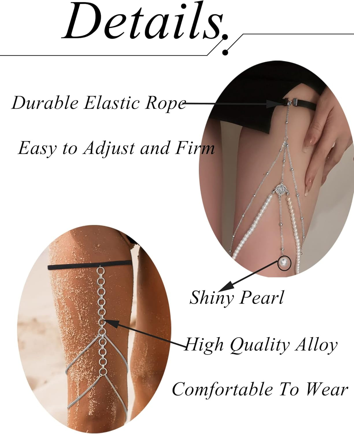 Tornito 12Pcs Thigh Chains Snake Heart Pearl CZ Leg Chain Boho Layered Body Chain Summer Beach Party Body Jewelry for Women Silver Gold Tone