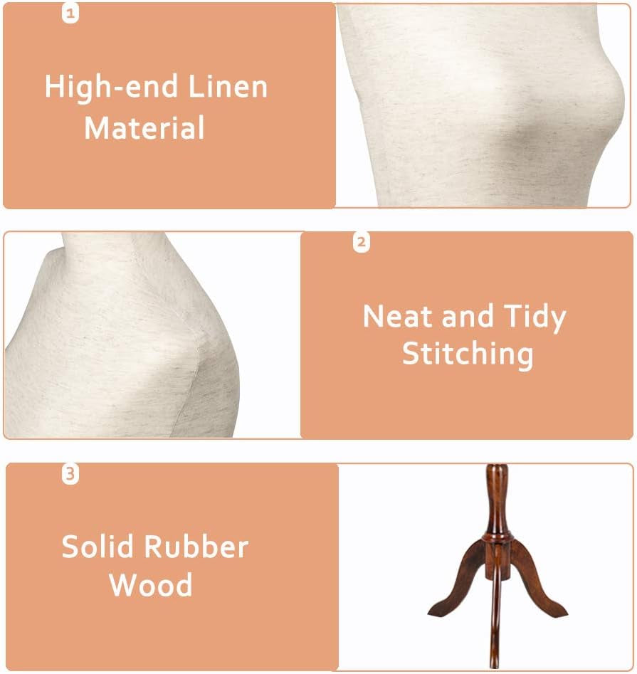 Bonnlo Upgraded Female Dress Form, Mannequin Torse Body with Adjustable Rubber Wood Stand for Dress Jewelry Display (White, 6-8)