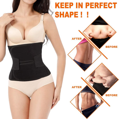 Woman wearing postpartum compression band during recovery