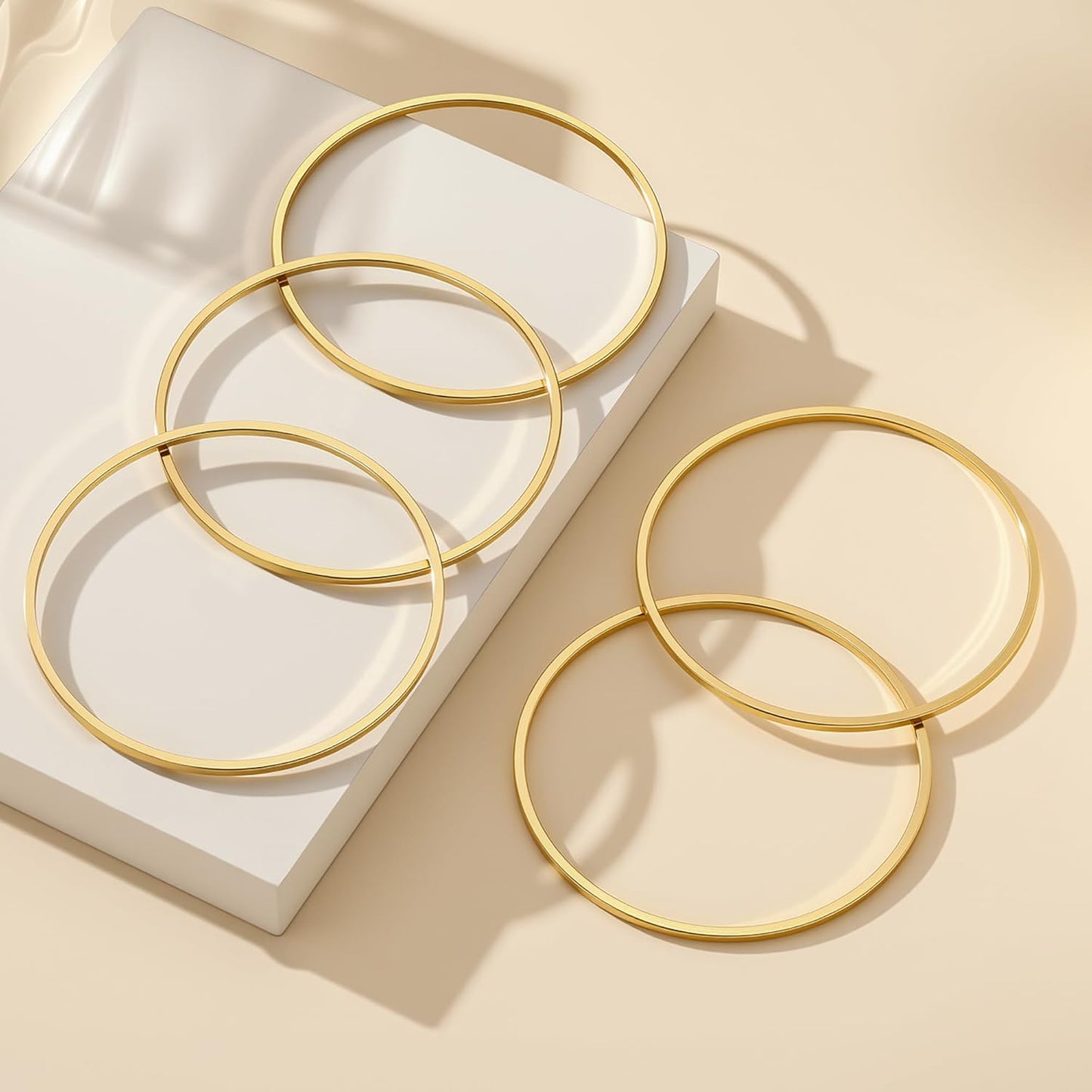 Gold Bangle Bracelet for Women 14K Gold Plated Bracelet Stainless Steel Glossy Stackable Thin round Bangles Bracelets for Women Oval Solid Plain Polished Bracelets Best Jewelry Gifts for Love