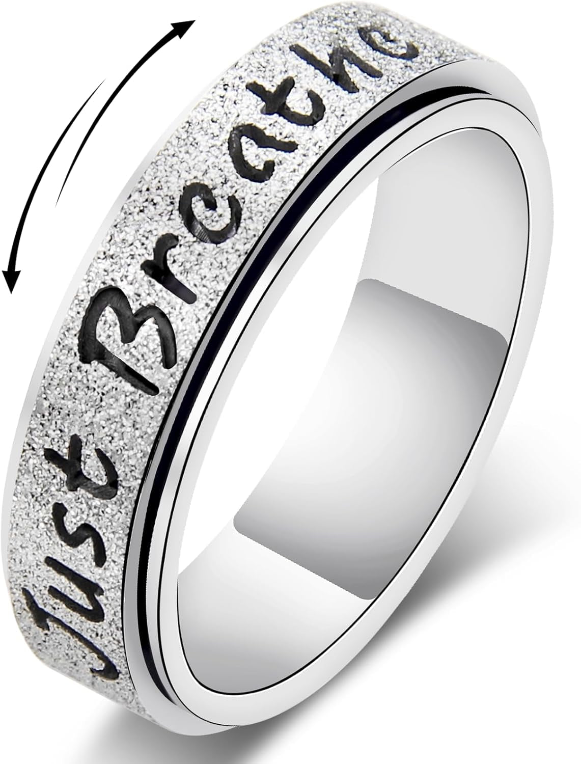 Fidget Spinner Ring for Women - Just Breathe Inspirational Hope Rings, Stainless Steel Anxiety Women'S Ring for Stress Relief, Thumb Rotating Rings for Adults Jewelry Gift for Her