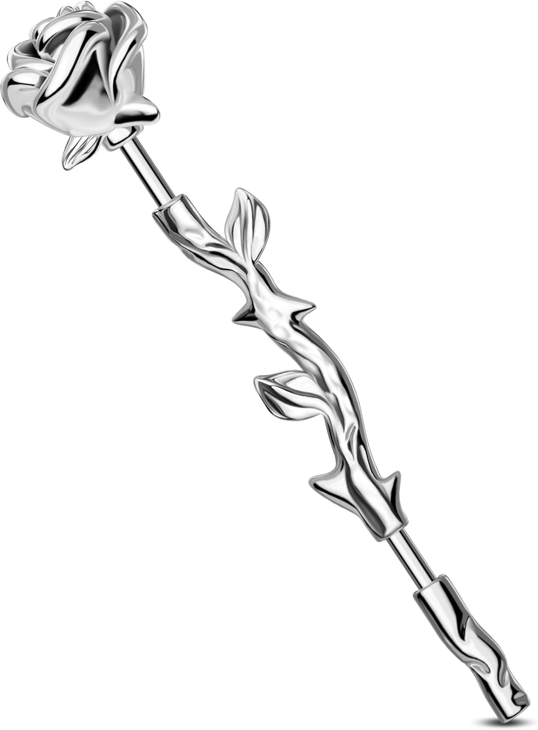 Jewseen Rose Industrial Ring Flower Industrial Barbell Surgical Steel Industrial Piercing Jewelry 14G 16G Cartilage Earring Long Straight Bar for Women Men