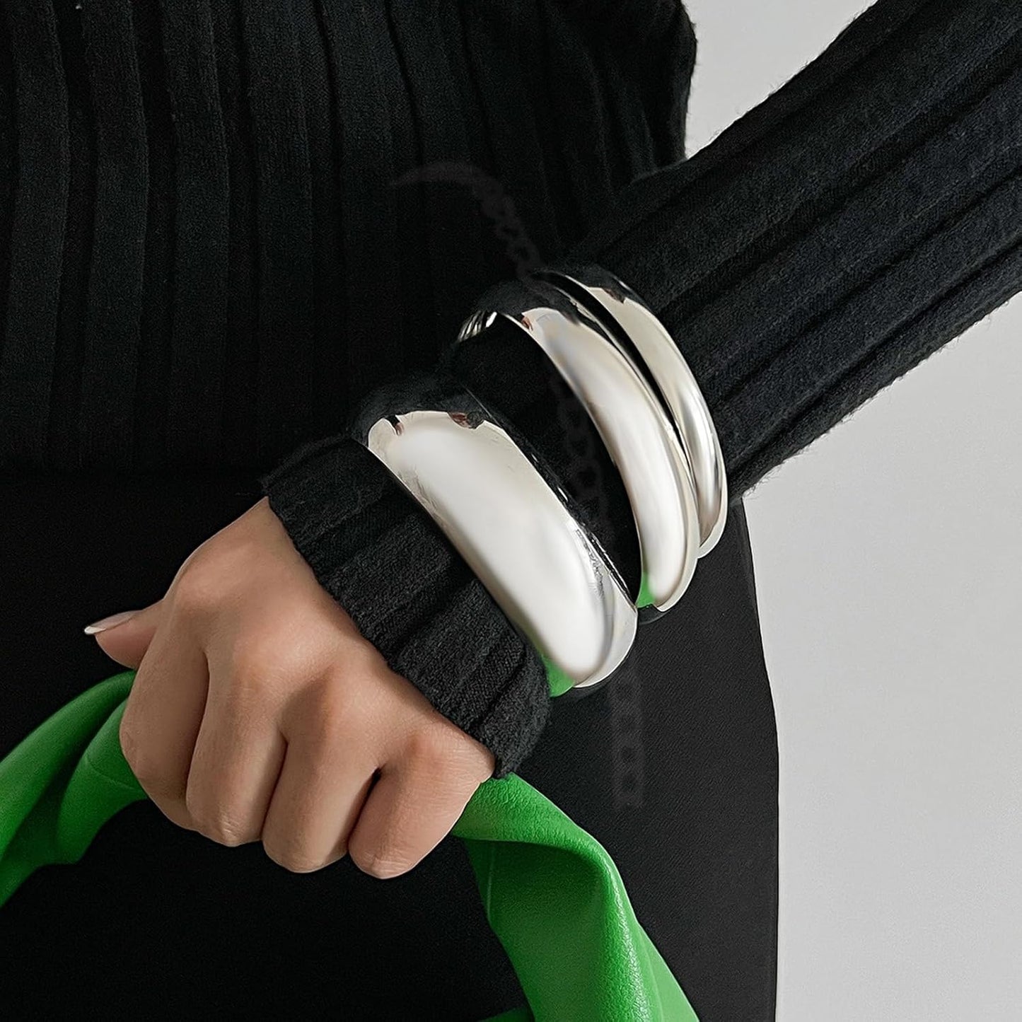 3PCS Chunky Bangles Bracelet Set for Women Gold Silver Non Tarnish Jewelry Gift