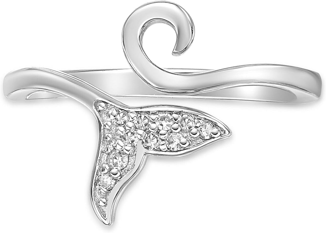 Lavari Jewelers 1/20 Carat Natural Diamond Dolphin Tail Open Toe Ring for Women I 925 Sterling Silver Toe Ring for Her (H-I, I2-I3, 0.04 Cttw) Hypoallergenic Mermaid Tail Adjustable Toe Band