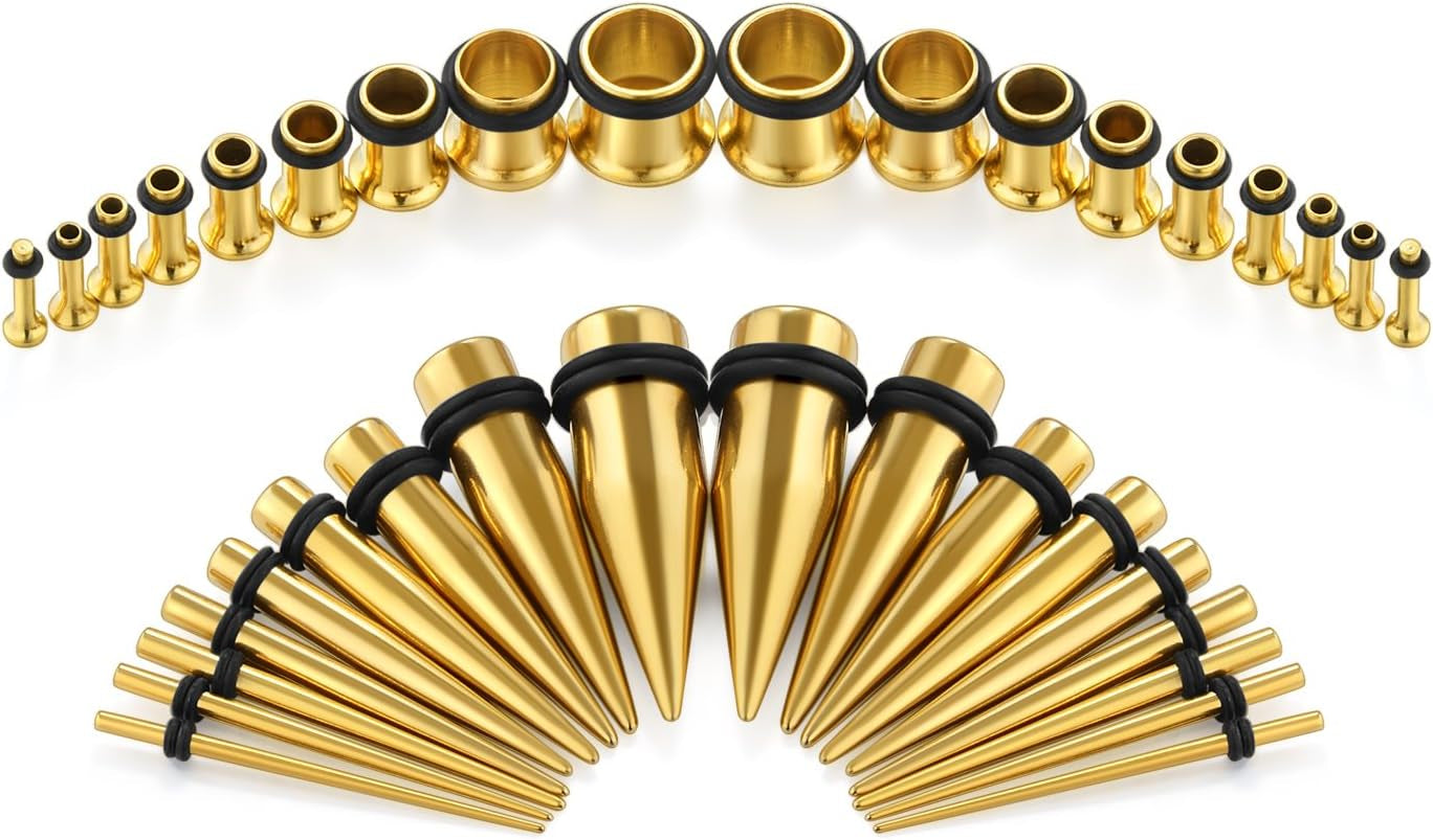 Vcmart 14G-00G 36 Pcs Ear Gauges Stretching Kit Tapers Plugs Eyelets Implant Grade Steel