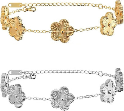 18K Gold Plated Clover Bracelet Set Dupes Bracelet for Women Flower Lucky Clover Bracelets Trendy Jewelry Birthday Gifts for Women/Mom/Friends/Besties/Sister
