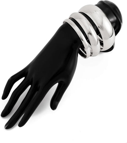 3PCS Chunky Bangles Bracelet Set for Women Gold Silver Non Tarnish Jewelry Gift