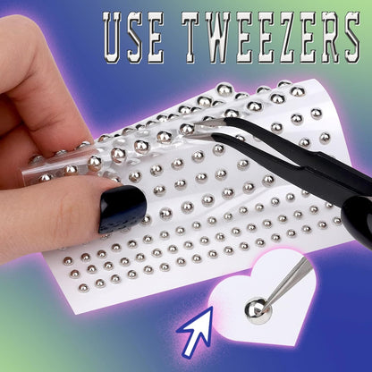 YGDZ Face Gems, Fake Piercings Nose Stud Silver, Fake Eyebrow Piercing, Stick on Face Stickers, Lip Stud, Rave Accessories, Y2K Makeup for Women Men