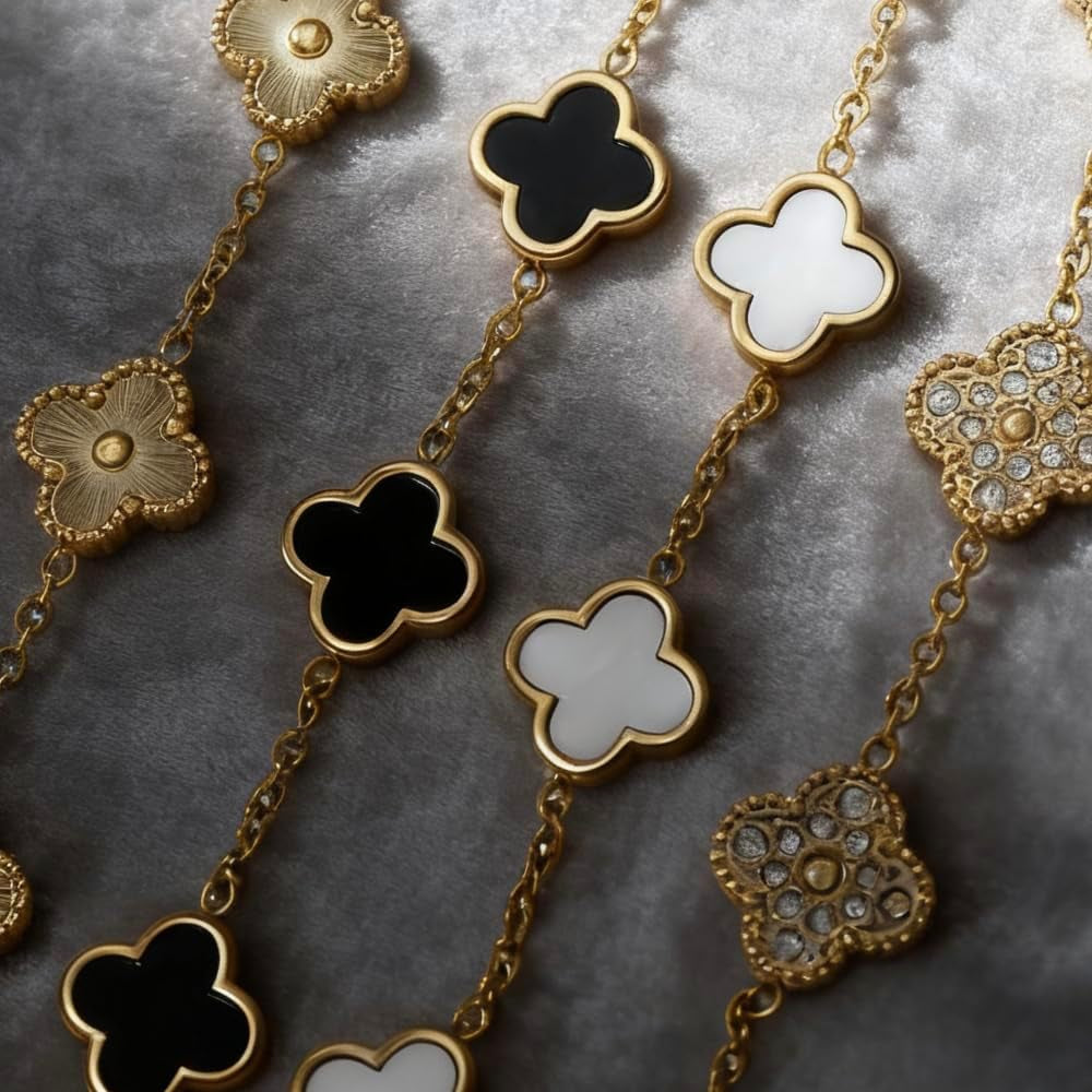 18K Gold-Plated Four-Leaf Clover Clover Women'S Lucky Bracelet White/Black/Red/Green Flower/Gold Four-Leaf Link Bracelet Fashionable Jewelry Gifts for Women