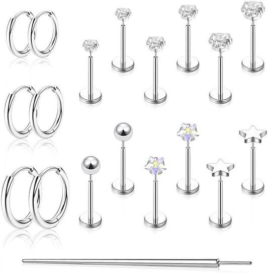 Flat Back Stud Earrings Cartilage Earrings for Women Men Hypoallergenic Threadless Flat Back Earring Surgical Steel Earring Tragus Helix Labret Lip Medusa Conch Body Piercing Jewelry