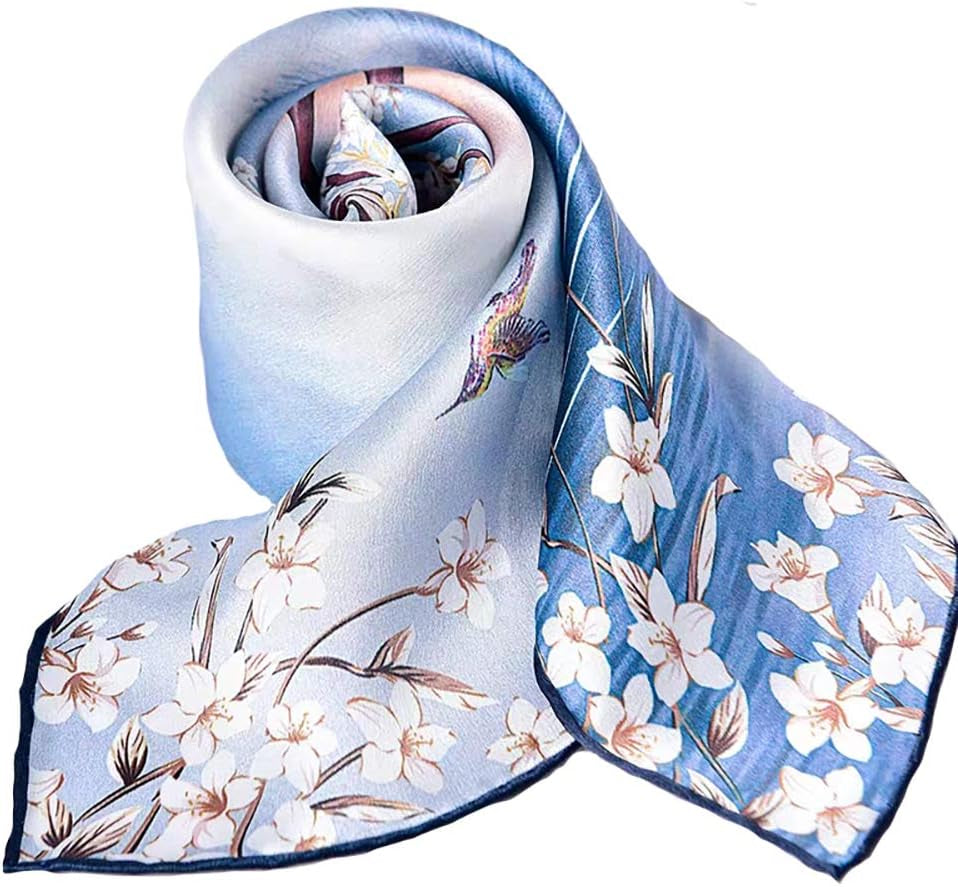 ANDANTINO 100% Mulberry Silk Scarf -21” Lightweight Square Neckerchief – Breathable Digital Printed Scarves with Gift Packed