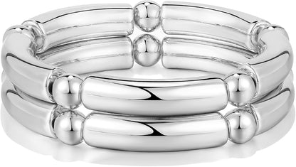 Gold Chunky Bangles Bracelets for Women 14K Gold Plated Stack Layered Curved Bamboo Tube Stretch Bracelets Gift Jewelry