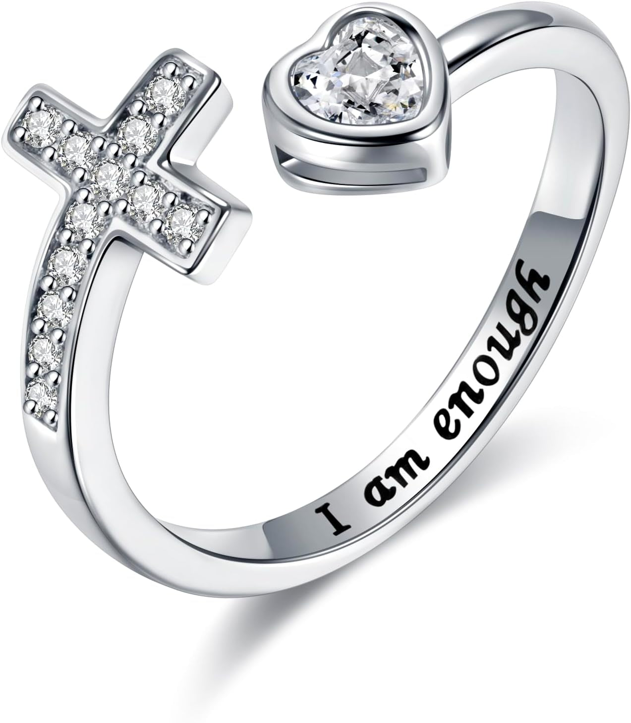 Polished 925 sterling silver cross ring with sparkle detail