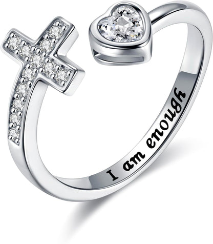 Polished 925 sterling silver cross ring with sparkle detail