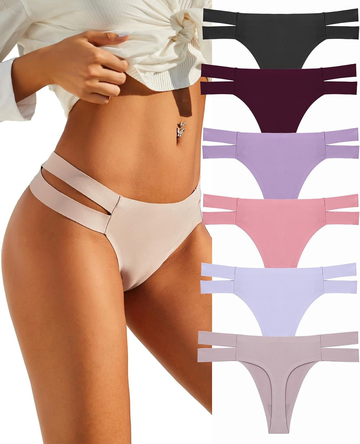 Knowyou 6 pack seamless thongs in assorted solid colors