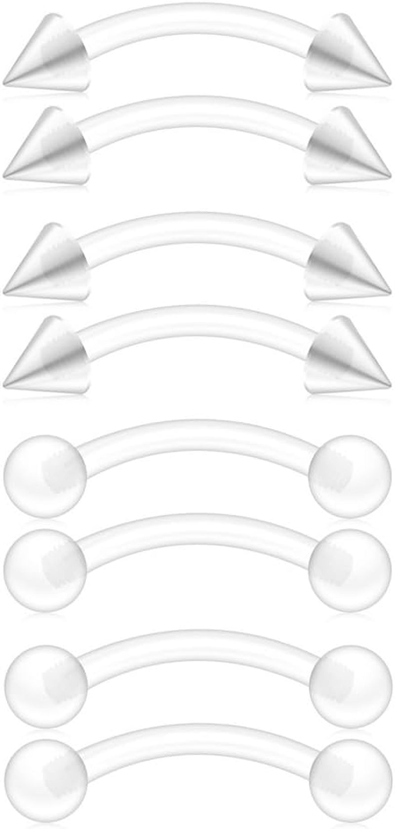 Ruifan Clear UV Flexible Bioflex Acrylic Body Piercing Jewelry Kit Set for Nose Septum Horseshoe Earring Eyebrow Tongue Nipple Lip Ring Stud 14G 16G