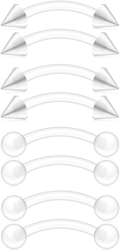 Ruifan Clear UV Flexible Bioflex Acrylic Body Piercing Jewelry Kit Set for Nose Septum Horseshoe Earring Eyebrow Tongue Nipple Lip Ring Stud 14G 16G