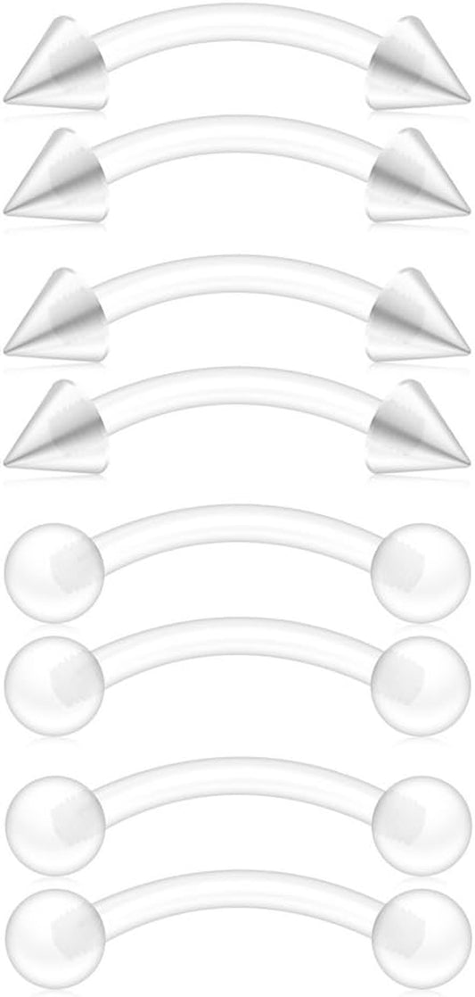 Ruifan Clear UV Flexible Bioflex Acrylic Body Piercing Jewelry Kit Set for Nose Septum Horseshoe Earring Eyebrow Tongue Nipple Lip Ring Stud 14G 16G