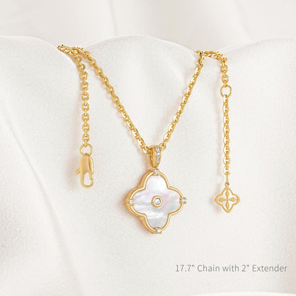 OSIANA Reversible Clover Necklace for Women 14K Gold Plated Natural Stone Four Leaf Pendant Necklaces Lucky Charm Jewelry