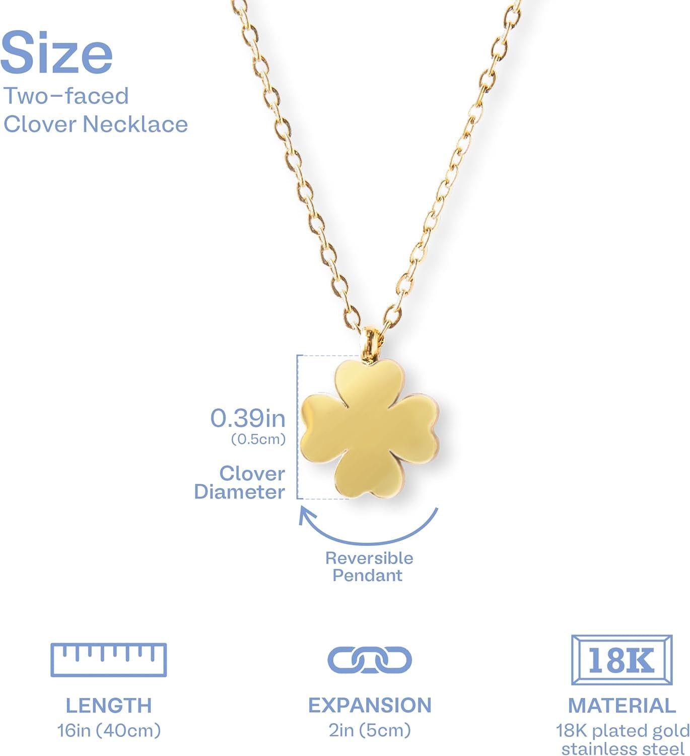 Four Leaf Clover Necklace - 18K Gold Plated Cute Shamrock Necklaces, Unique Dainty Heart Jewelry, Lucky Charm Pendant for Women