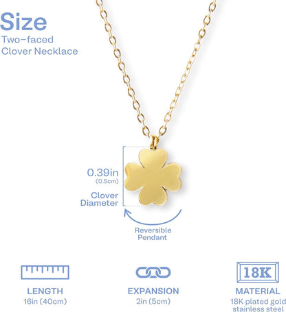 Four Leaf Clover Necklace - 18K Gold Plated Cute Shamrock Necklaces, Unique Dainty Heart Jewelry, Lucky Charm Pendant for Women